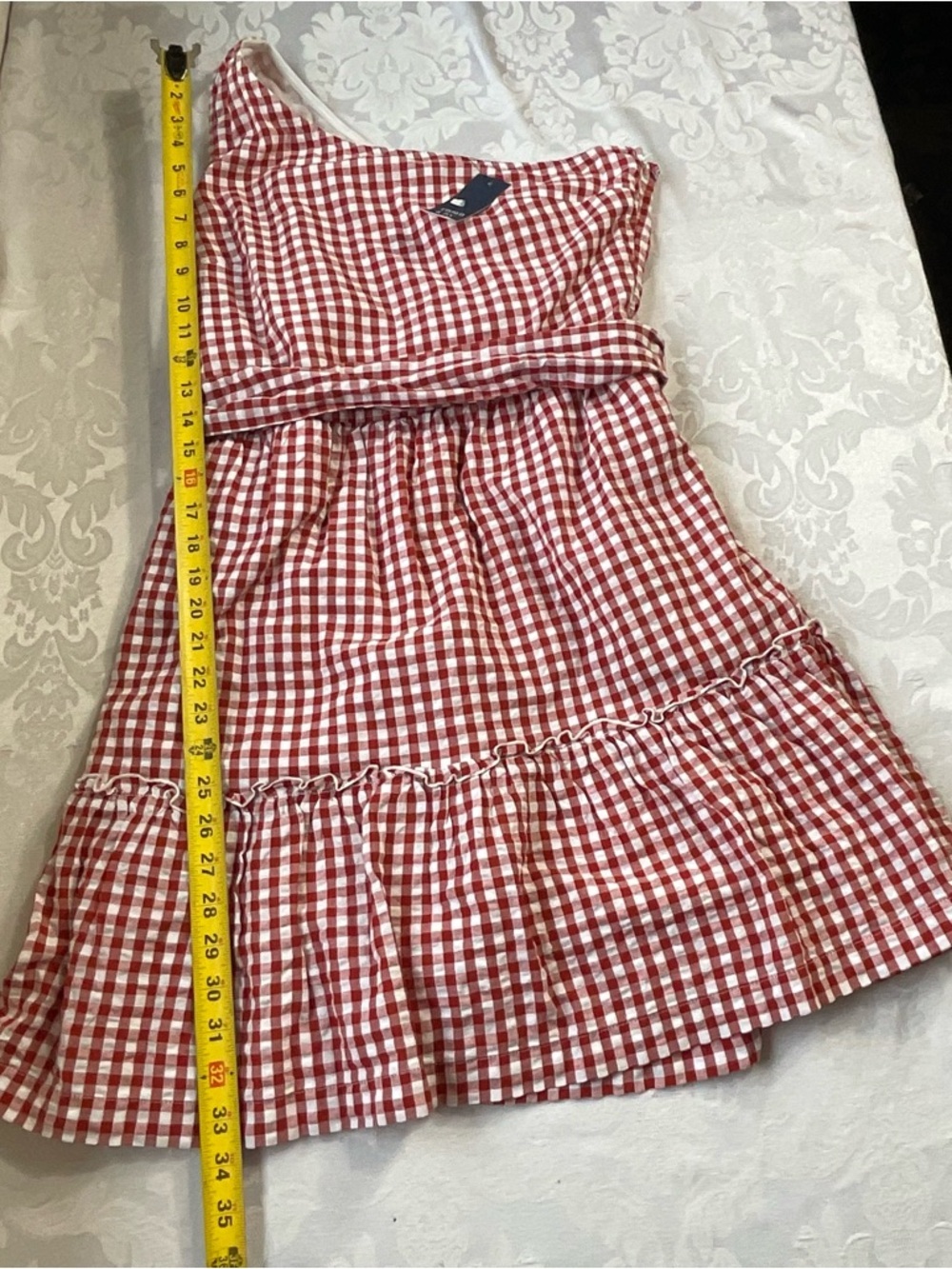 NWT crown & ivy red gingham one-shoulder ruffle dress size 6 new - Picture 7 of 8